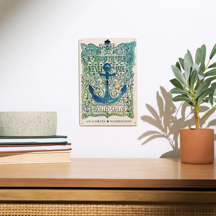 Anacortes, Washington, Watercolor, A Smooth Sea, Nautical, Wood Signs and Postcards Wood Lantern Press 