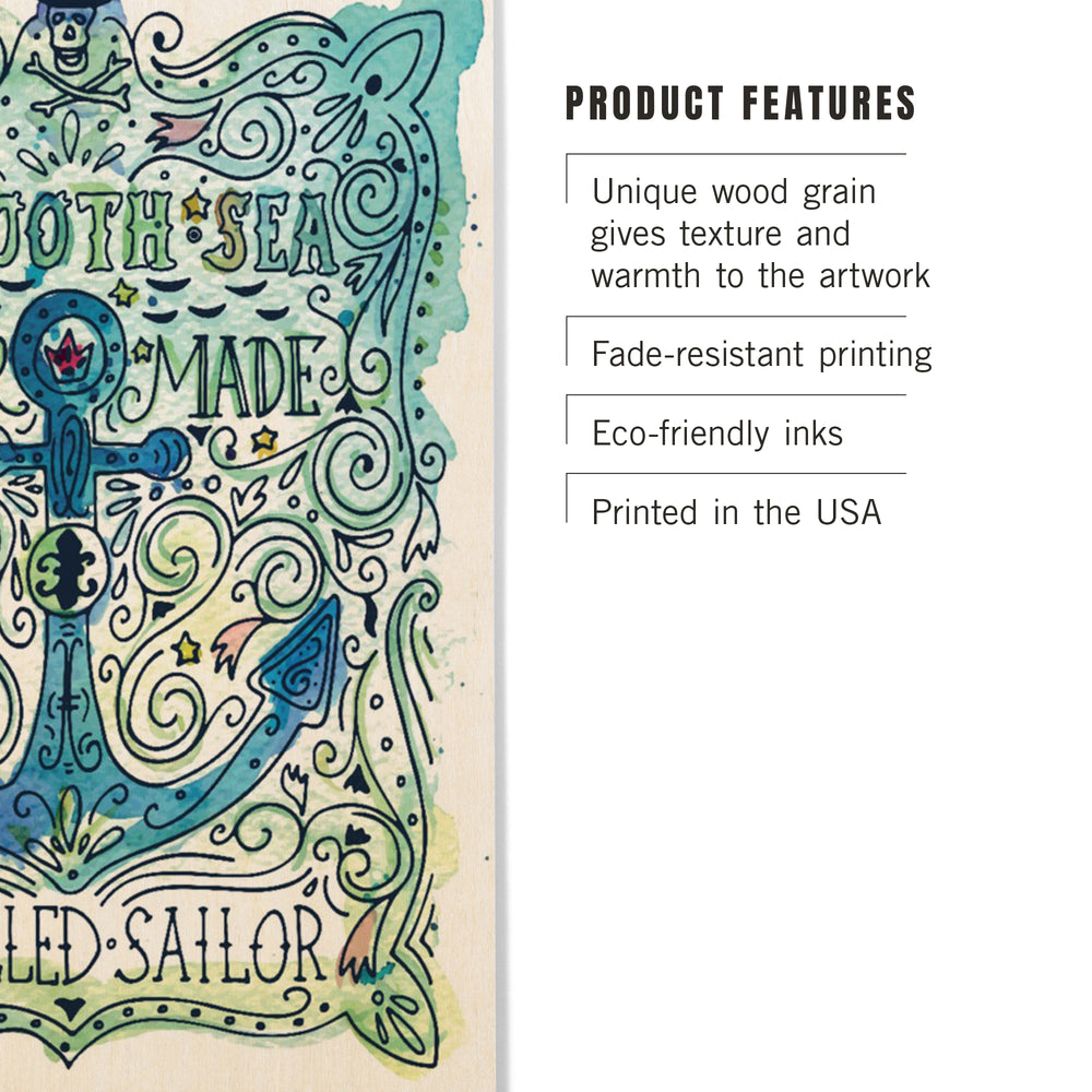 Anacortes, Washington, Watercolor, A Smooth Sea, Nautical, Wood Signs and Postcards Wood Lantern Press 