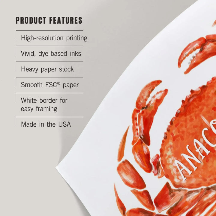 Anacortes, Washington, Watercolor, Dungeness Crab, Art & Giclee Prints Art Lantern Press 
