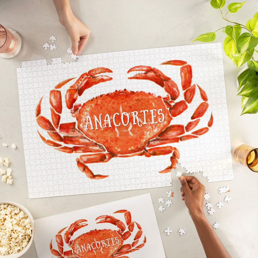Anacortes, Washington, Watercolor, Dungeness Crab, Jigsaw Puzzle Puzzle Lantern Press 