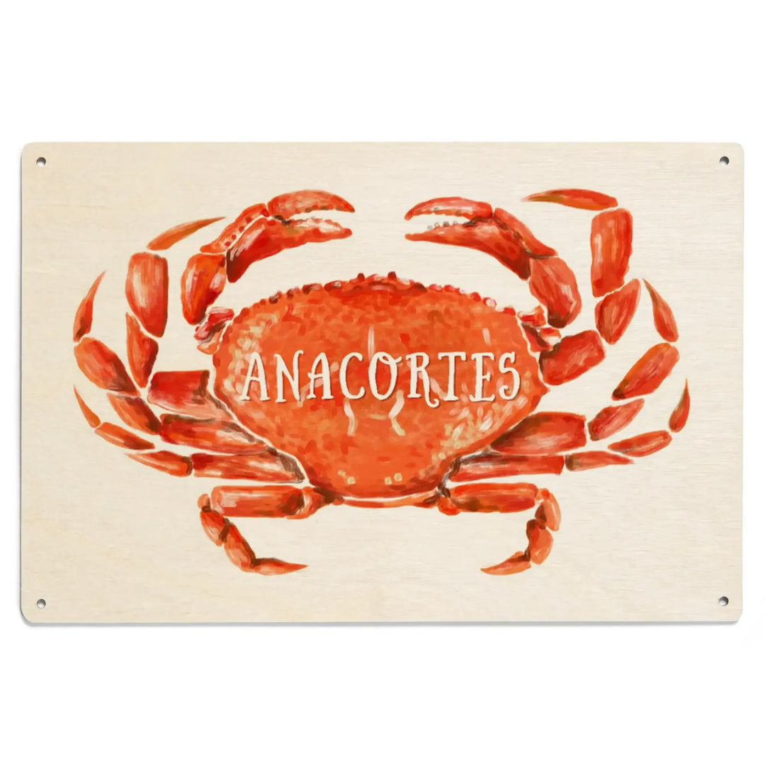 Anacortes, Washington, Watercolor, Dungeness Crab, Wood Signs and Postcards Wood Lantern Press 