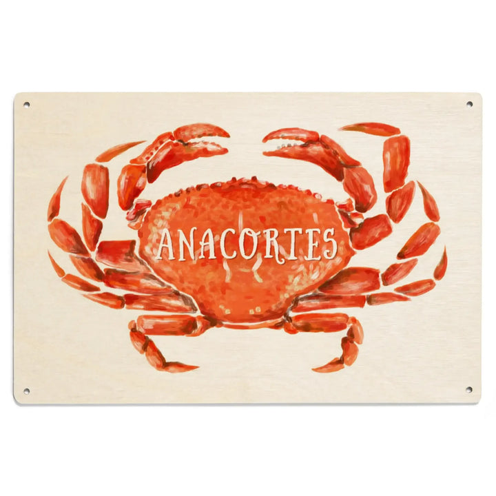 Anacortes, Washington, Watercolor, Dungeness Crab, Wood Signs and Postcards Wood Lantern Press 