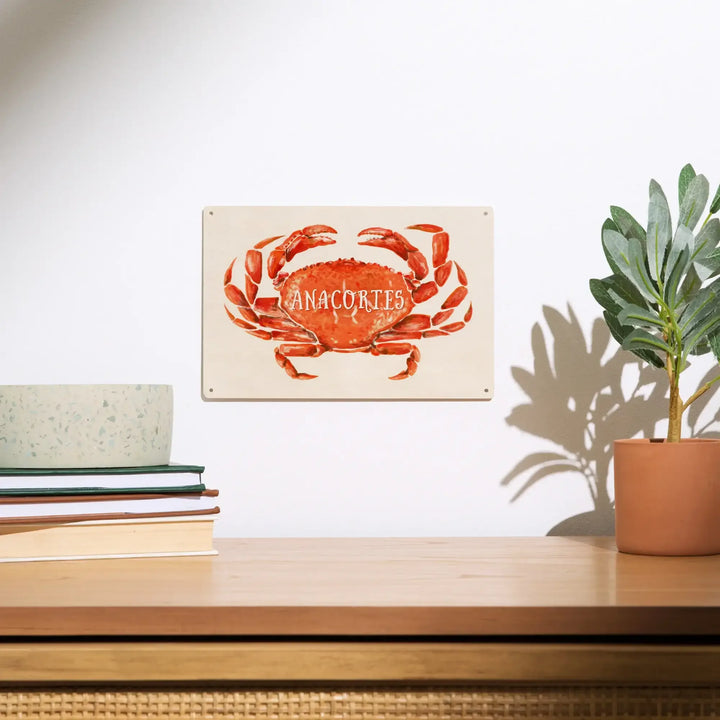 Anacortes, Washington, Watercolor, Dungeness Crab, Wood Signs and Postcards Wood Lantern Press 