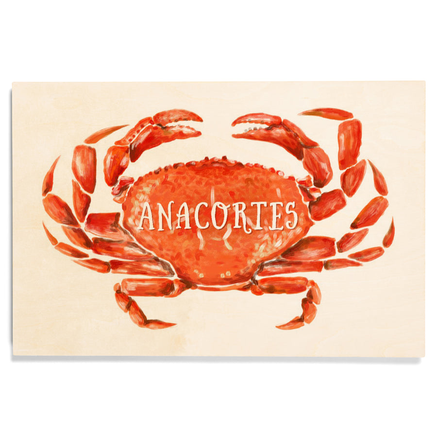Anacortes, Washington, Watercolor, Dungeness Crab, Wood Signs and Postcards Wood Lantern Press 