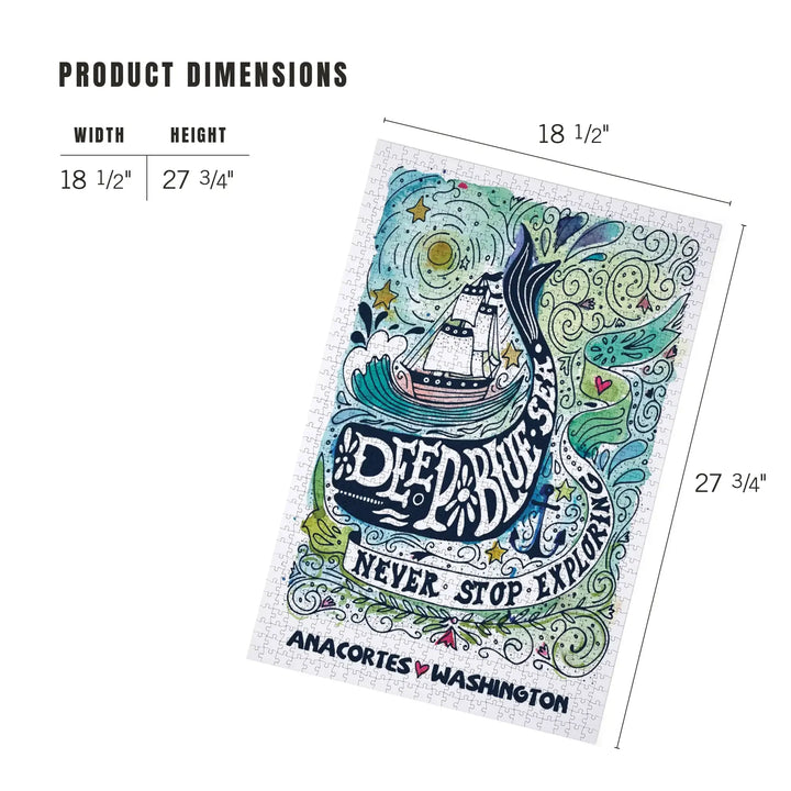 Anacortes, Washington, Watercolor, Whale, Deep Blue Sea, Jigsaw Puzzle Puzzle Lantern Press 