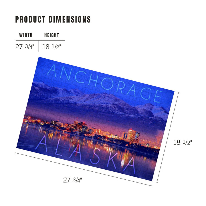 Anchorage, Alaska, Cityscape and Mountains at Night, Jigsaw Puzzle Puzzle Lantern Press 