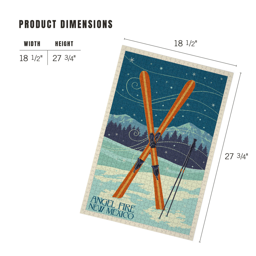 Angel Fire, New Mexico, Crossed Skis, Letterpress, Jigsaw Puzzle Puzzle Lantern Press 