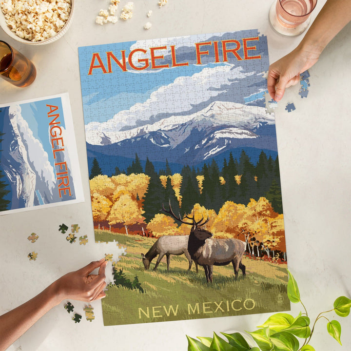 Angel Fire, New Mexico, Elk and Mountains, Jigsaw Puzzle Puzzle Lantern Press 