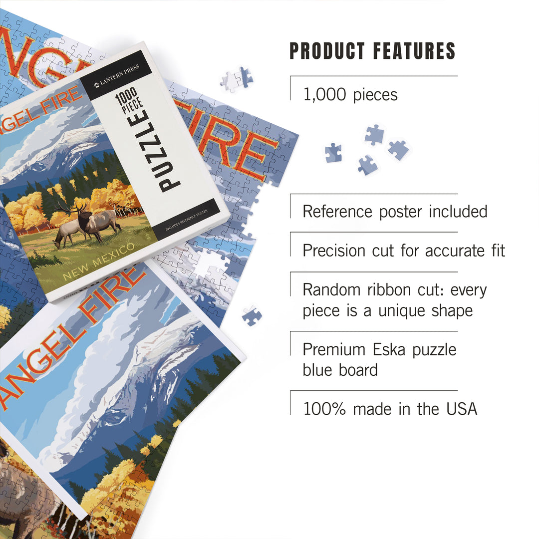 Angel Fire, New Mexico, Elk and Mountains, Jigsaw Puzzle Puzzle Lantern Press 