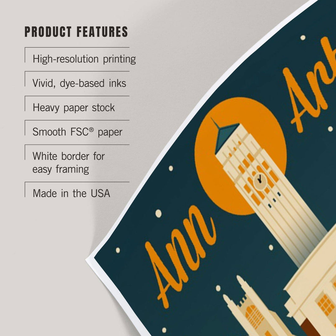 Ann Arbor, Michigan, Retro Skyline, Art & Giclee Prints Art Lantern Press 