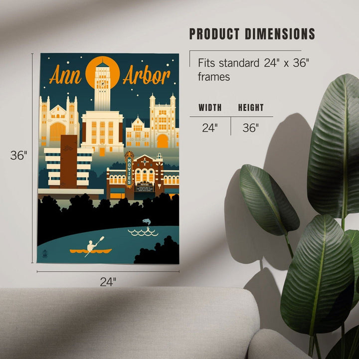 Ann Arbor, Michigan, Retro Skyline, Art & Giclee Prints Art Lantern Press 