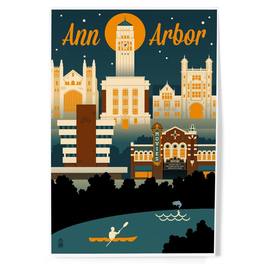 Ann Arbor, Michigan, Retro Skyline, Art & Giclee Prints Art Lantern Press 