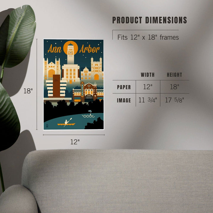 Ann Arbor, Michigan, Retro Skyline, Art & Giclee Prints Art Lantern Press 