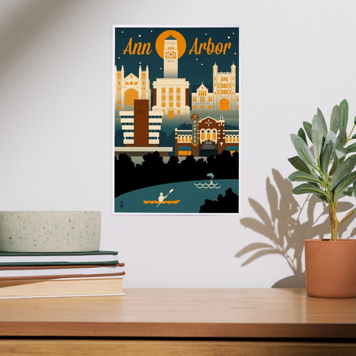 Ann Arbor, Michigan, Retro Skyline, Art & Giclee Prints Art Lantern Press 