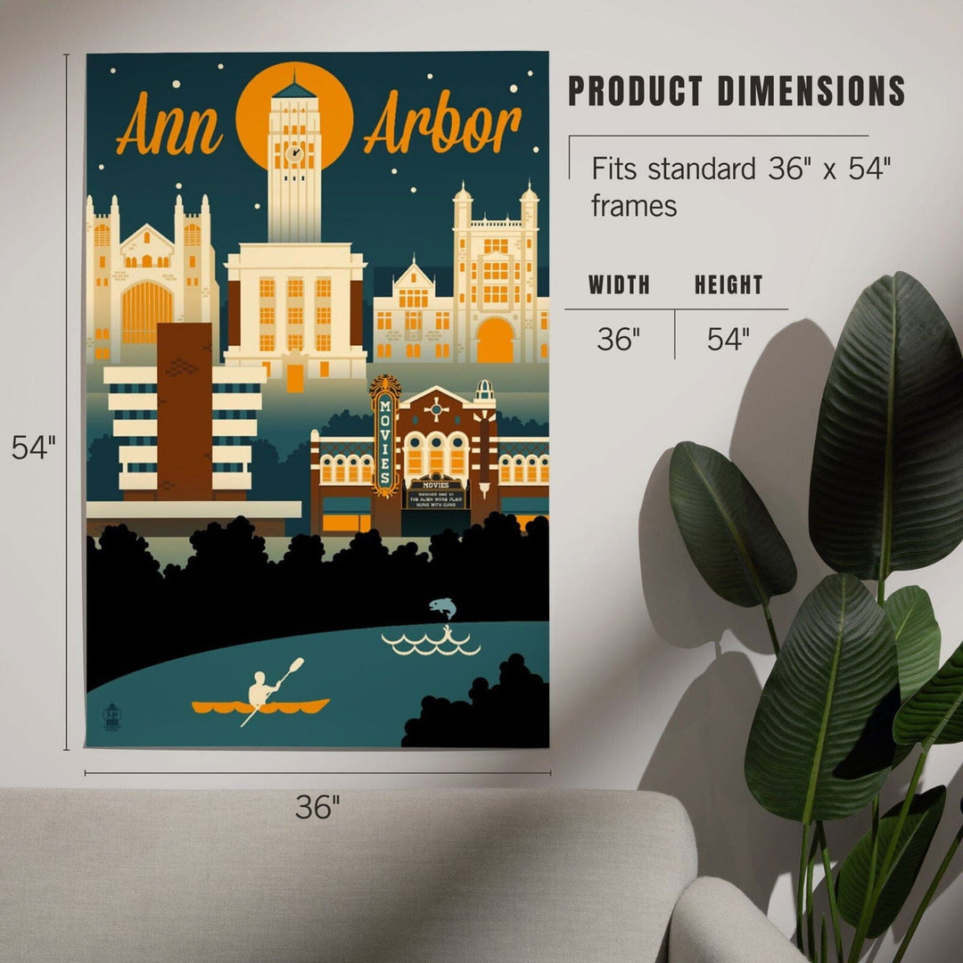 Ann Arbor, Michigan, Retro Skyline, Art & Giclee Prints Art Lantern Press 