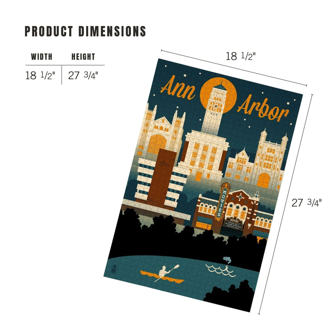 Ann Arbor, Michigan, Retro Skyline, Jigsaw Puzzle Puzzle Lantern Press 