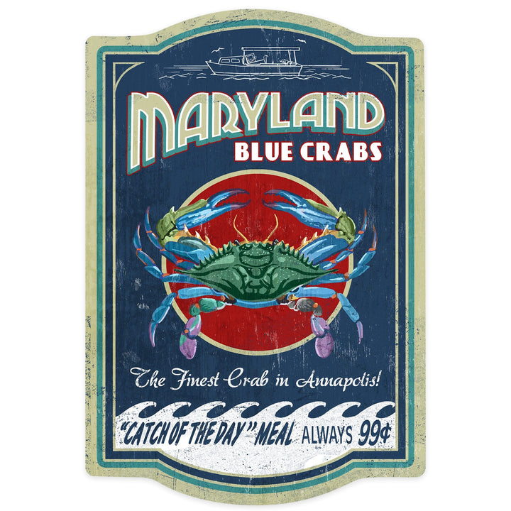 Annapolis, Maryland, Blue Crabs, Vintage Sign, Contour, Lantern Press Artwork, Vinyl Sticker Sticker Lantern Press 