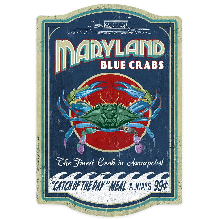 Annapolis, Maryland, Blue Crabs, Vintage Sign, Contour, Lantern Press Artwork, Vinyl Sticker Sticker Lantern Press 