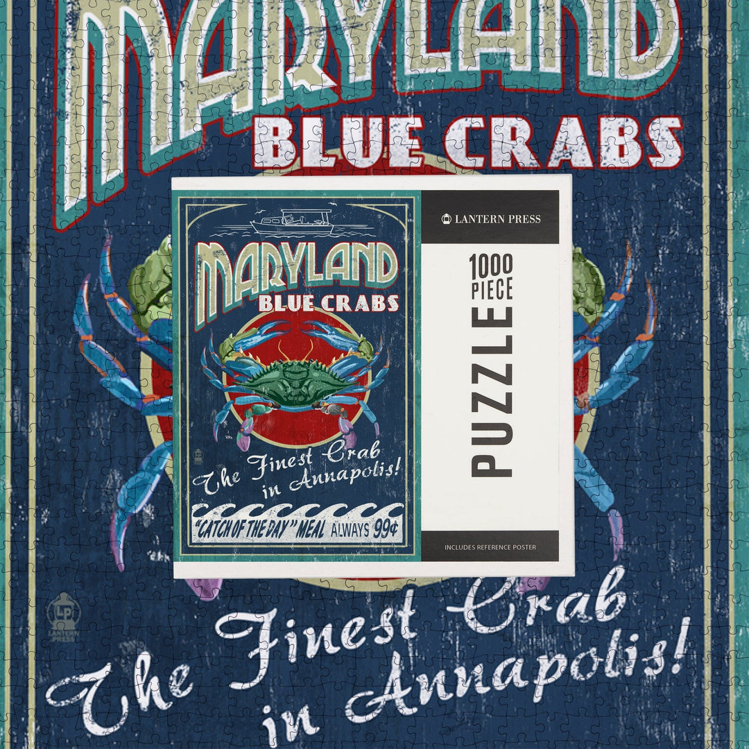 Annapolis, Maryland Blue Crabs Vintage Sign, Jigsaw Puzzle Puzzle Lantern Press 