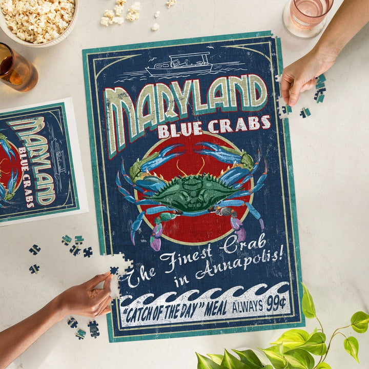 Annapolis, Maryland Blue Crabs Vintage Sign, Jigsaw Puzzle Puzzle Lantern Press 