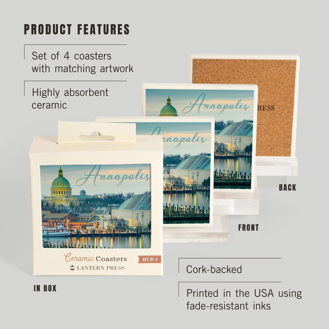 Annapolis, Maryland, Marina, Lantern Press Photography, Coaster Set Coasters Lantern Press 