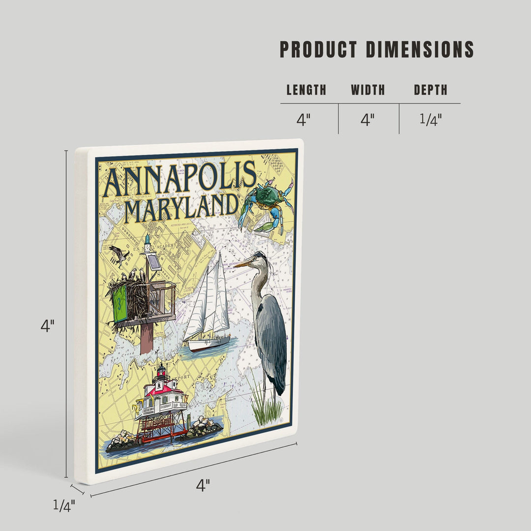 Annapolis, Maryland, Nautical Chart, Coasters Coasters Lantern Press 