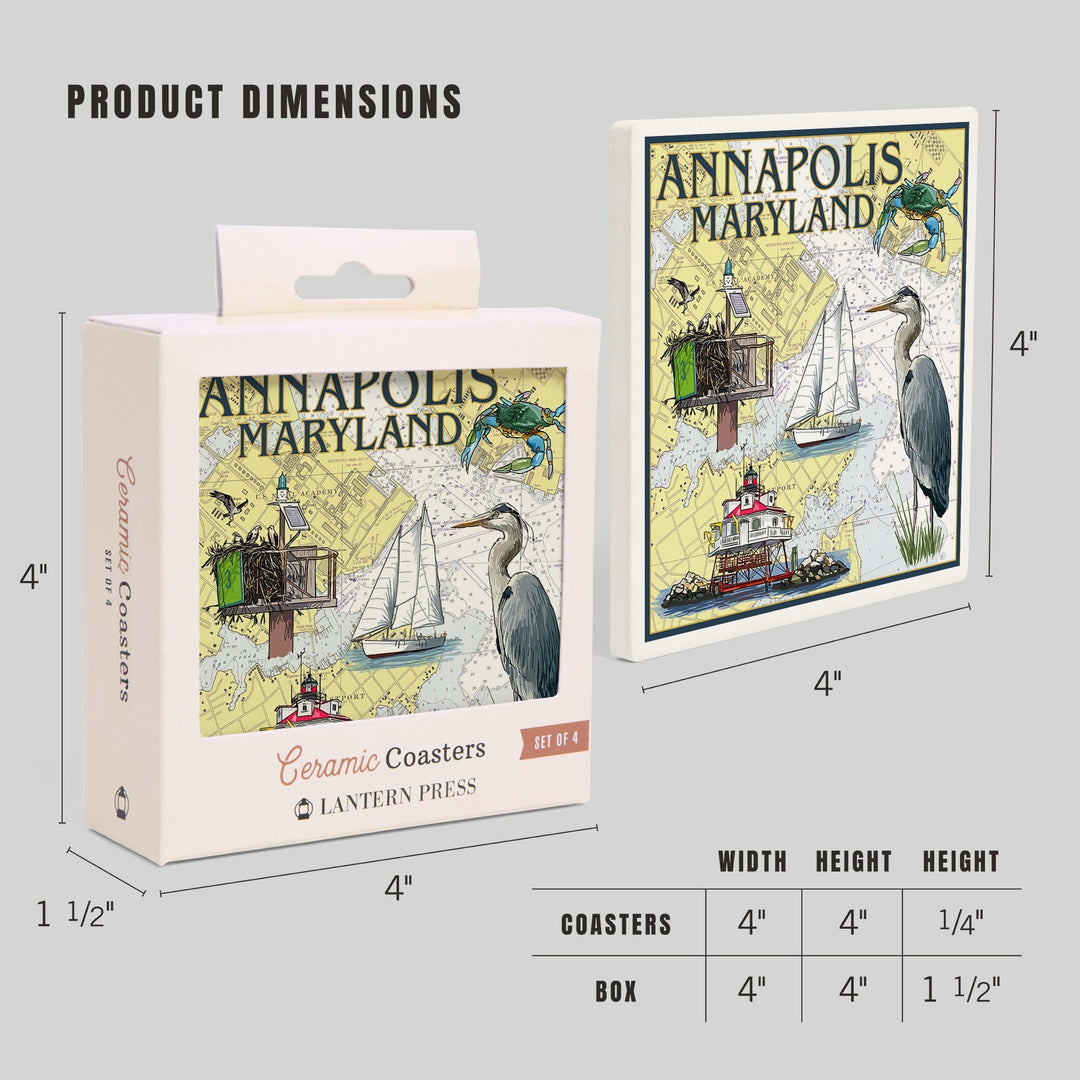 Annapolis, Maryland, Nautical Chart, Coasters Coasters Lantern Press 