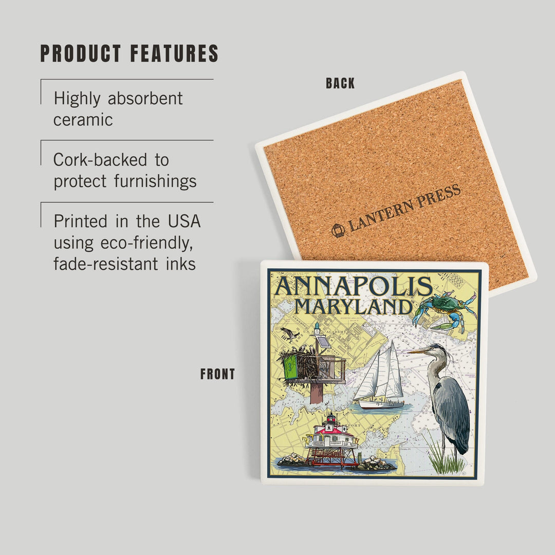 Annapolis, Maryland, Nautical Chart, Coasters Coasters Lantern Press 