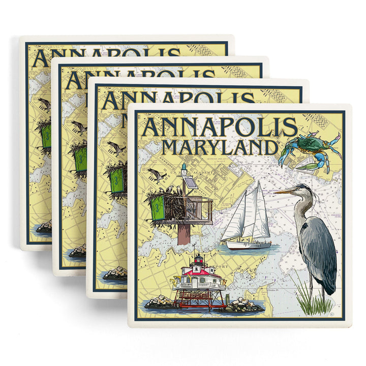 Annapolis, Maryland, Nautical Chart, Coasters Coasters Lantern Press 