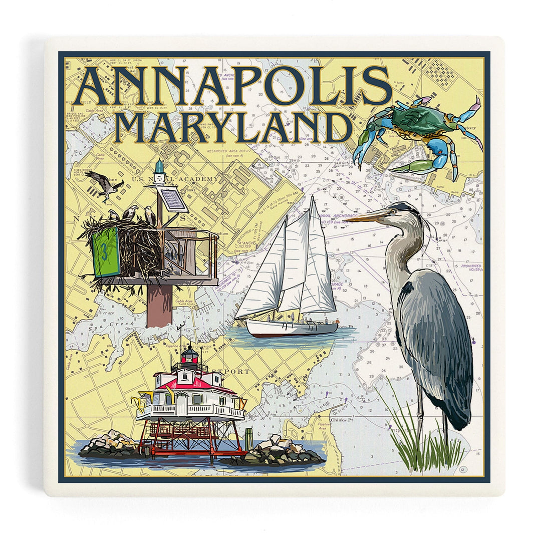 Annapolis, Maryland, Nautical Chart, Coasters Coasters Lantern Press Coaster 