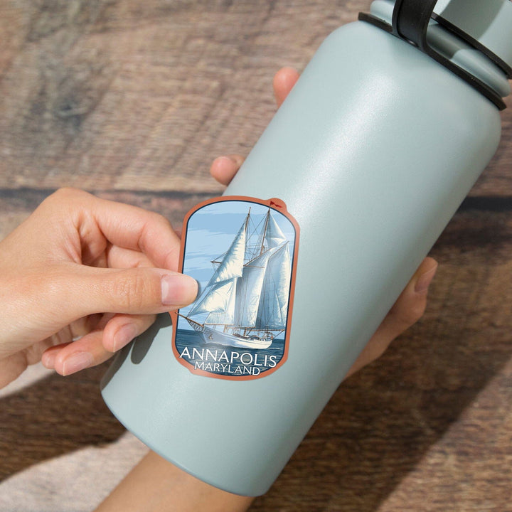 Annapolis, Maryland, Schooner Sailboat Scene, Contour, Vinyl Sticker Sticker Lantern Press 