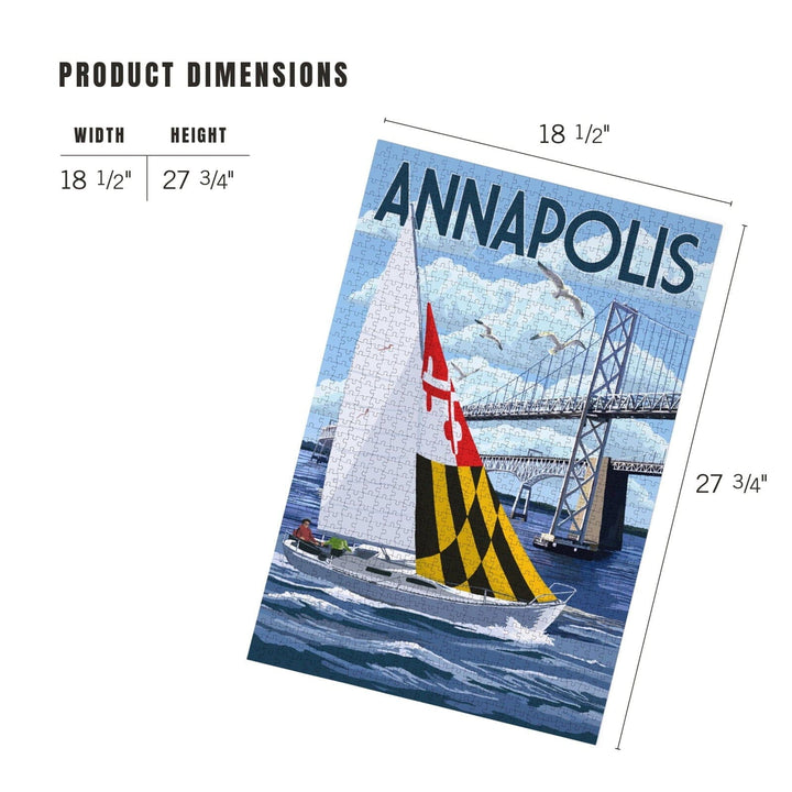 Annapolis, Maryland, Sloop Sailboat and Chesapeake Bay Bridge, Jigsaw Puzzle Puzzle Lantern Press 