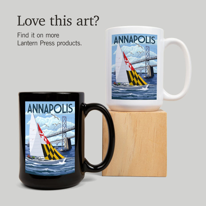 Annapolis, Maryland, Sloop Sailboat & Chesapeake Bay Bridge, Lantern Press Artwork, Ceramic Mug Mugs Lantern Press 