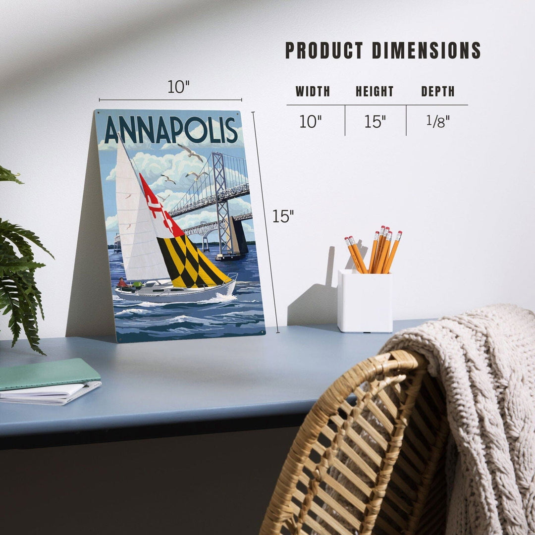 Annapolis, Maryland, Sloop Sailboat & Chesapeake Bay Bridge, Lantern Press Artwork, Wood Signs and Postcards Wood Lantern Press 