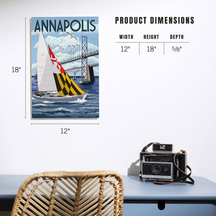 Annapolis, Maryland, Sloop Sailboat & Chesapeake Bay Bridge, Lantern Press Artwork, Wood Signs and Postcards Wood Lantern Press 