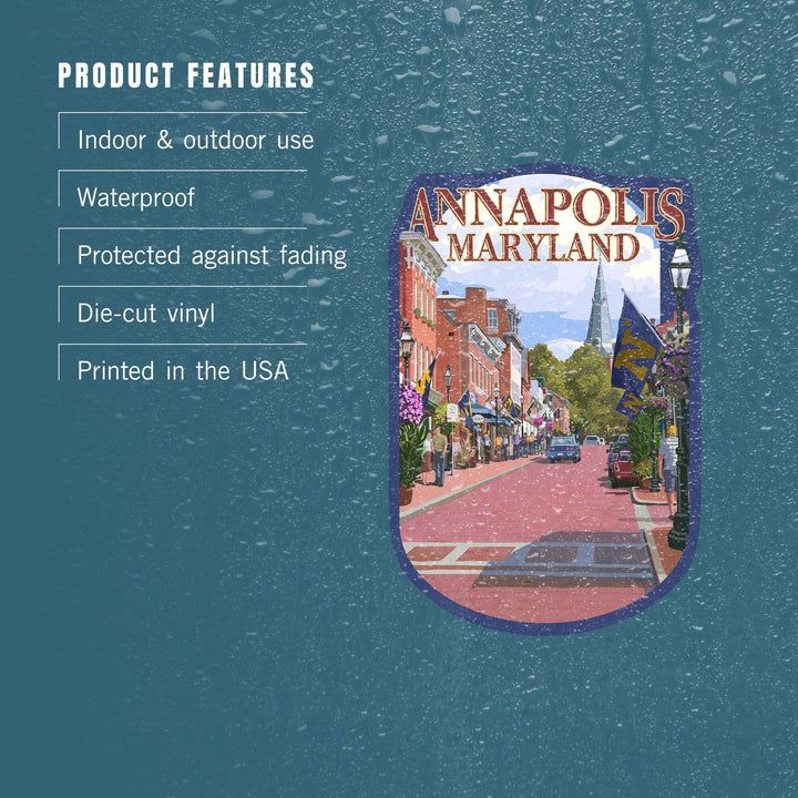 Annapolis, Maryland, Street View, Contour, Lantern Press Artwork, Vinyl Sticker Sticker Lantern Press 