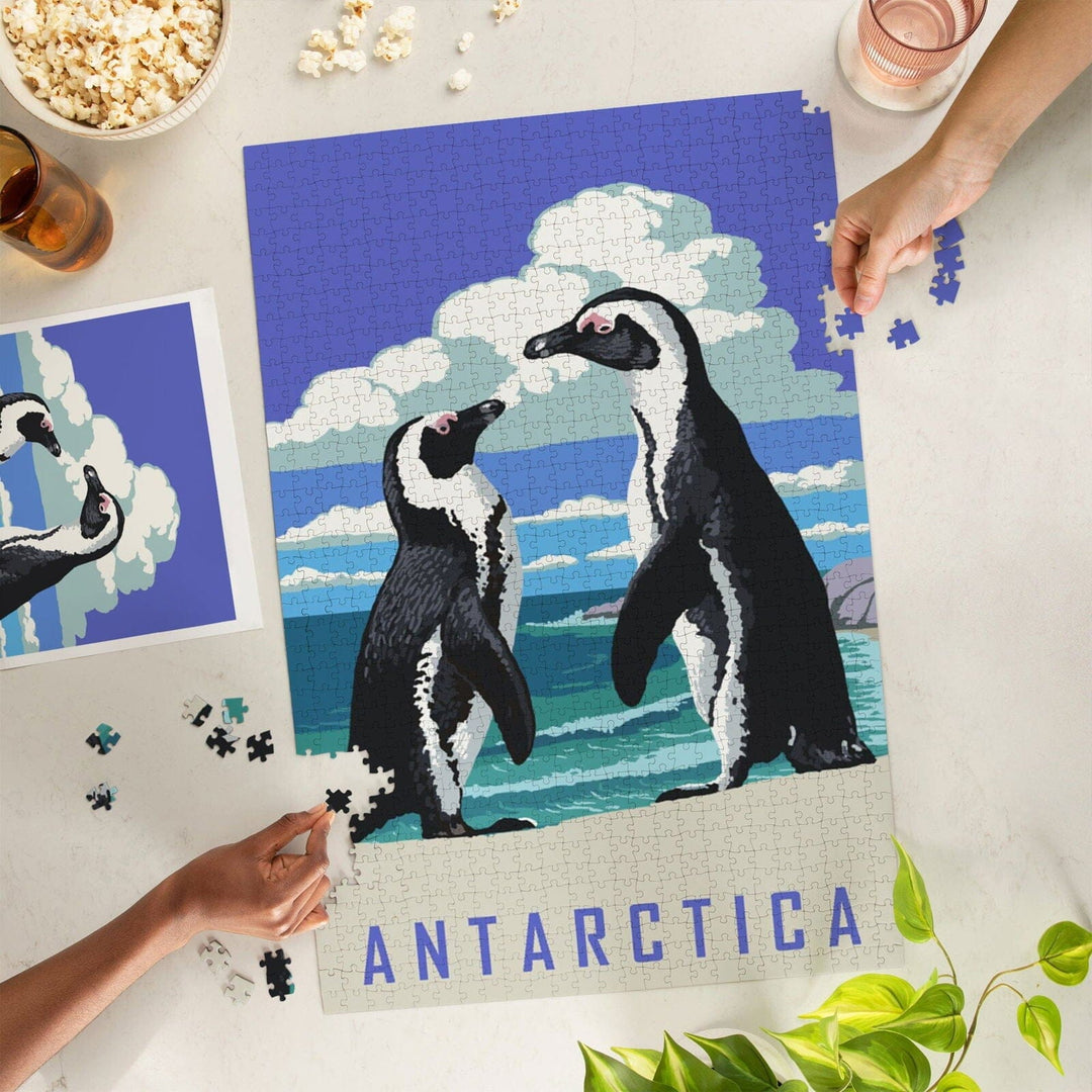 Antarctica, Two Black-Footed Penguins, Jigsaw Puzzle Puzzle Lantern Press 