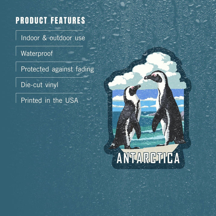 Antarctica, Two Black-footed Penquins, Contour, Lantern Press Artwork, Vinyl Sticker Sticker Lantern Press 