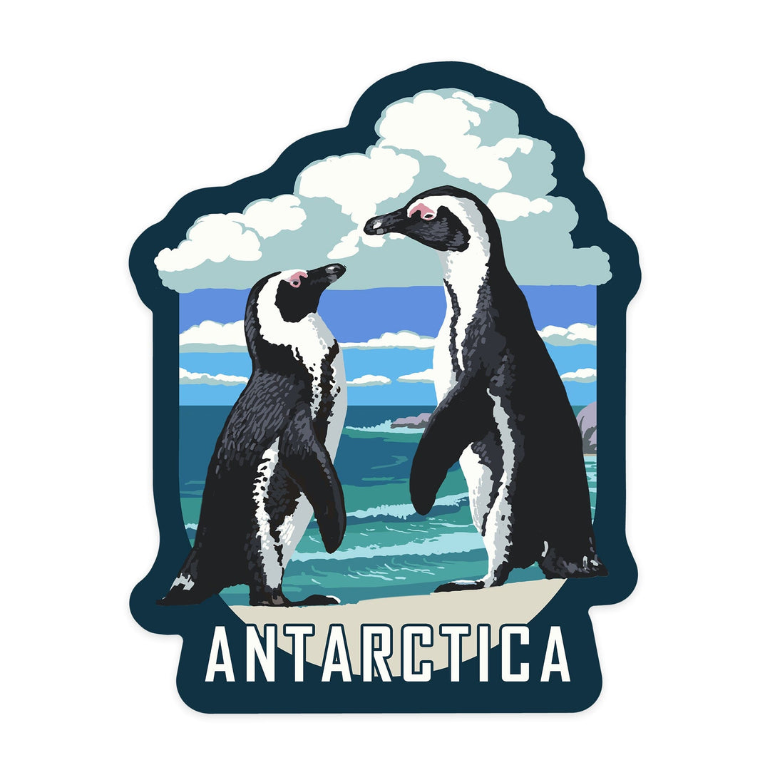 Antarctica, Two Black-footed Penquins, Contour, Lantern Press Artwork, Vinyl Sticker Sticker Lantern Press 