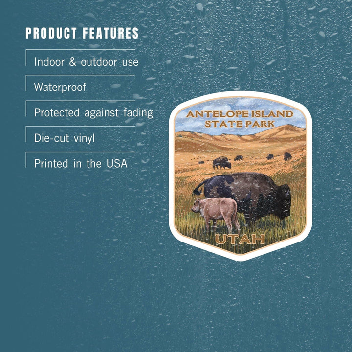 Antelope Island State Park, Utah, Bison and Calf Grazing, Contour, Vinyl Sticker Sticker Lantern Press 