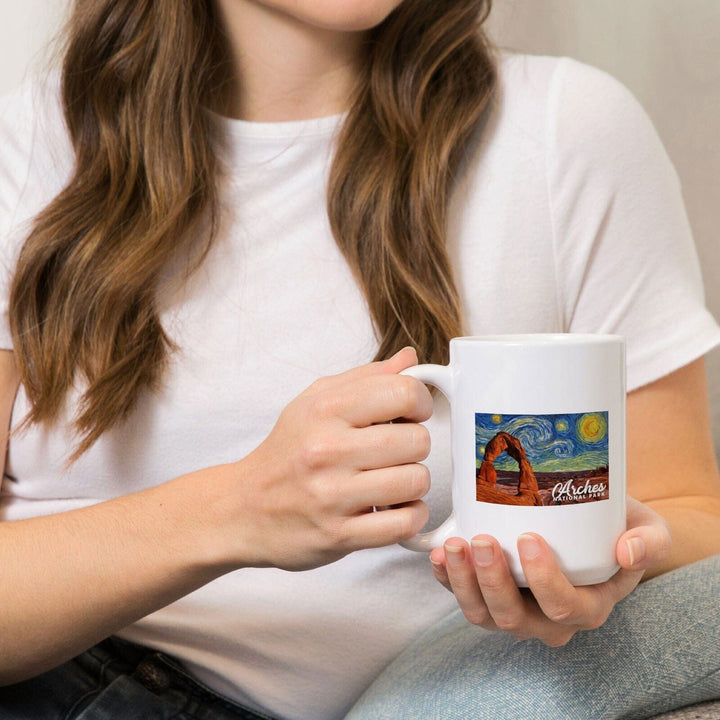 Arches National Park, Starry Night Series, Delicate Arch, Lantern Press Artwork, Ceramic Mug Mugs Lantern Press 