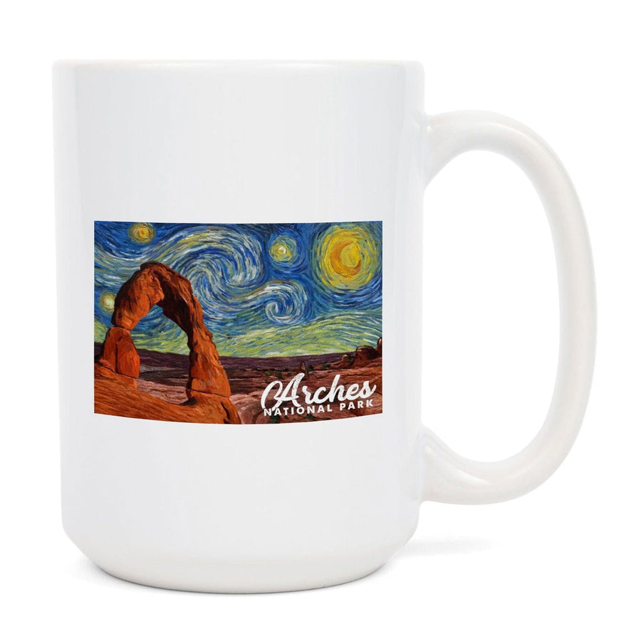 Arches National Park, Starry Night Series, Delicate Arch, Lantern Press Artwork, Ceramic Mug Mugs Lantern Press 