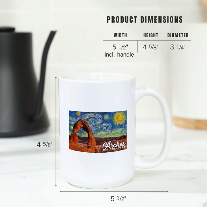 Arches National Park, Starry Night Series, Delicate Arch, Lantern Press Artwork, Ceramic Mug Mugs Lantern Press 