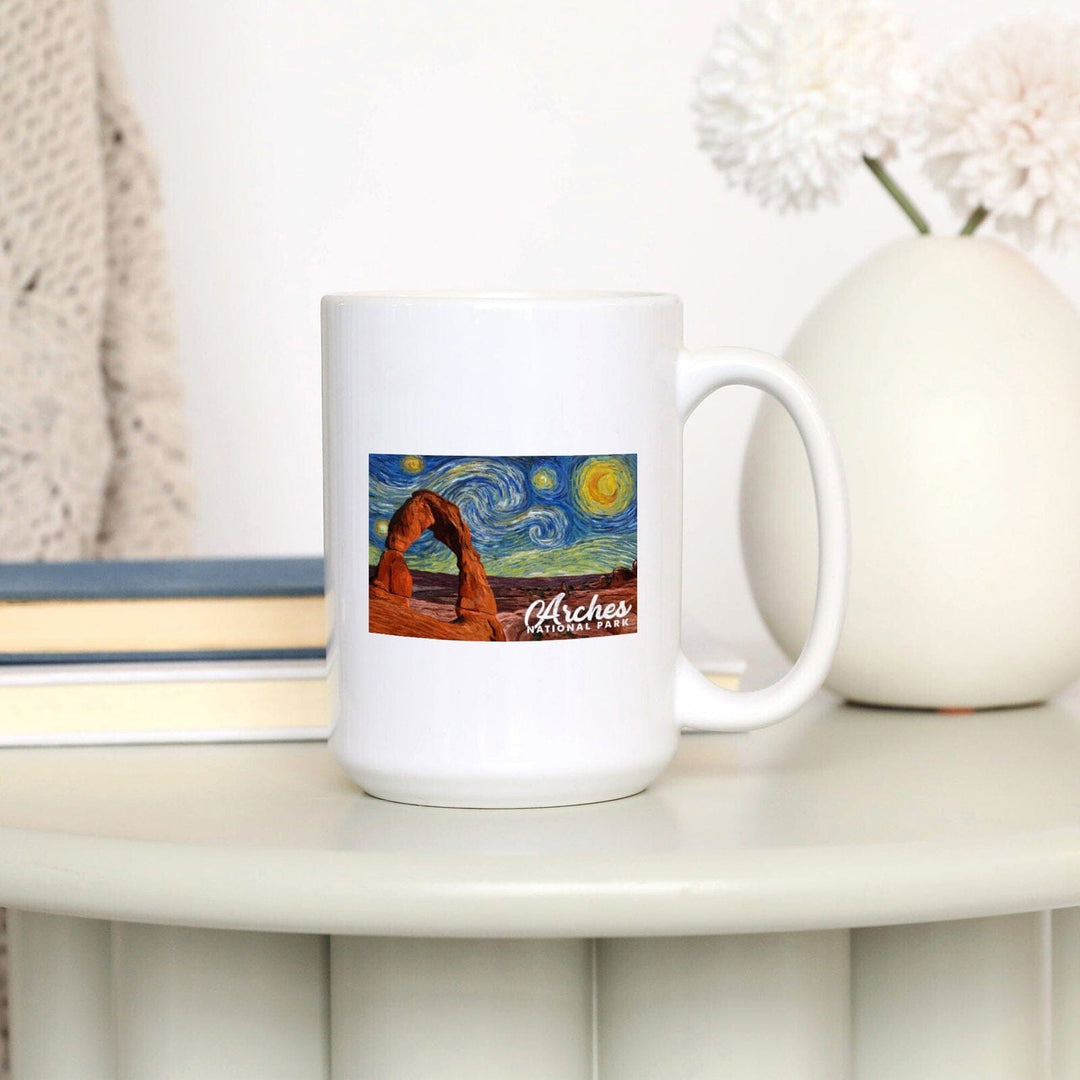 Arches National Park, Starry Night Series, Delicate Arch, Lantern Press Artwork, Ceramic Mug Mugs Lantern Press 