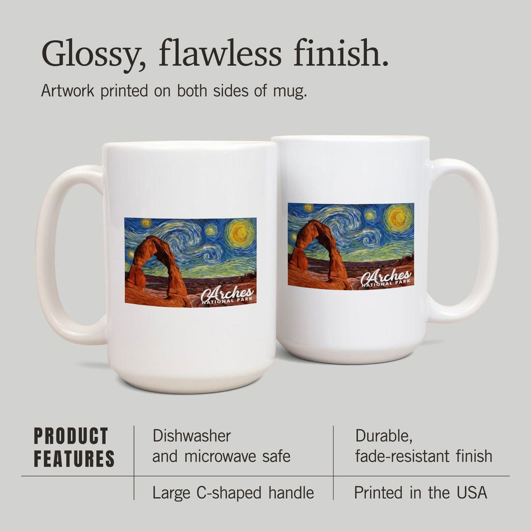 Arches National Park, Starry Night Series, Delicate Arch, Lantern Press Artwork, Ceramic Mug Mugs Lantern Press 