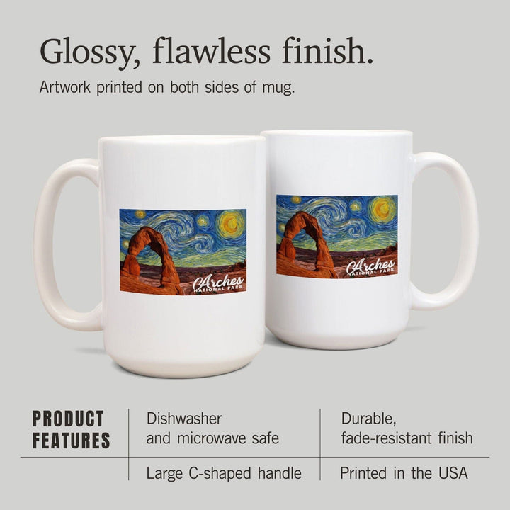Arches National Park, Starry Night Series, Delicate Arch, Lantern Press Artwork, Ceramic Mug Mugs Lantern Press 