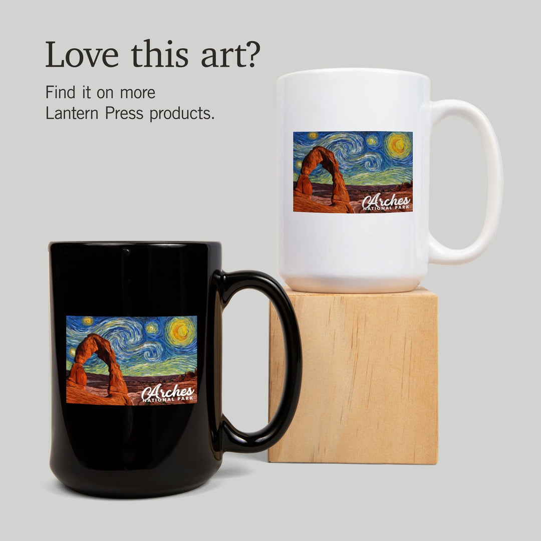 Arches National Park, Starry Night Series, Delicate Arch, Lantern Press Artwork, Ceramic Mug Mugs Lantern Press 
