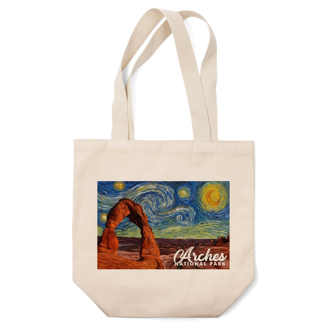 Arches National Park, Starry Night Series, Delicate Arch, Lantern Press Artwork, Tote Bag Totes Lantern Press 