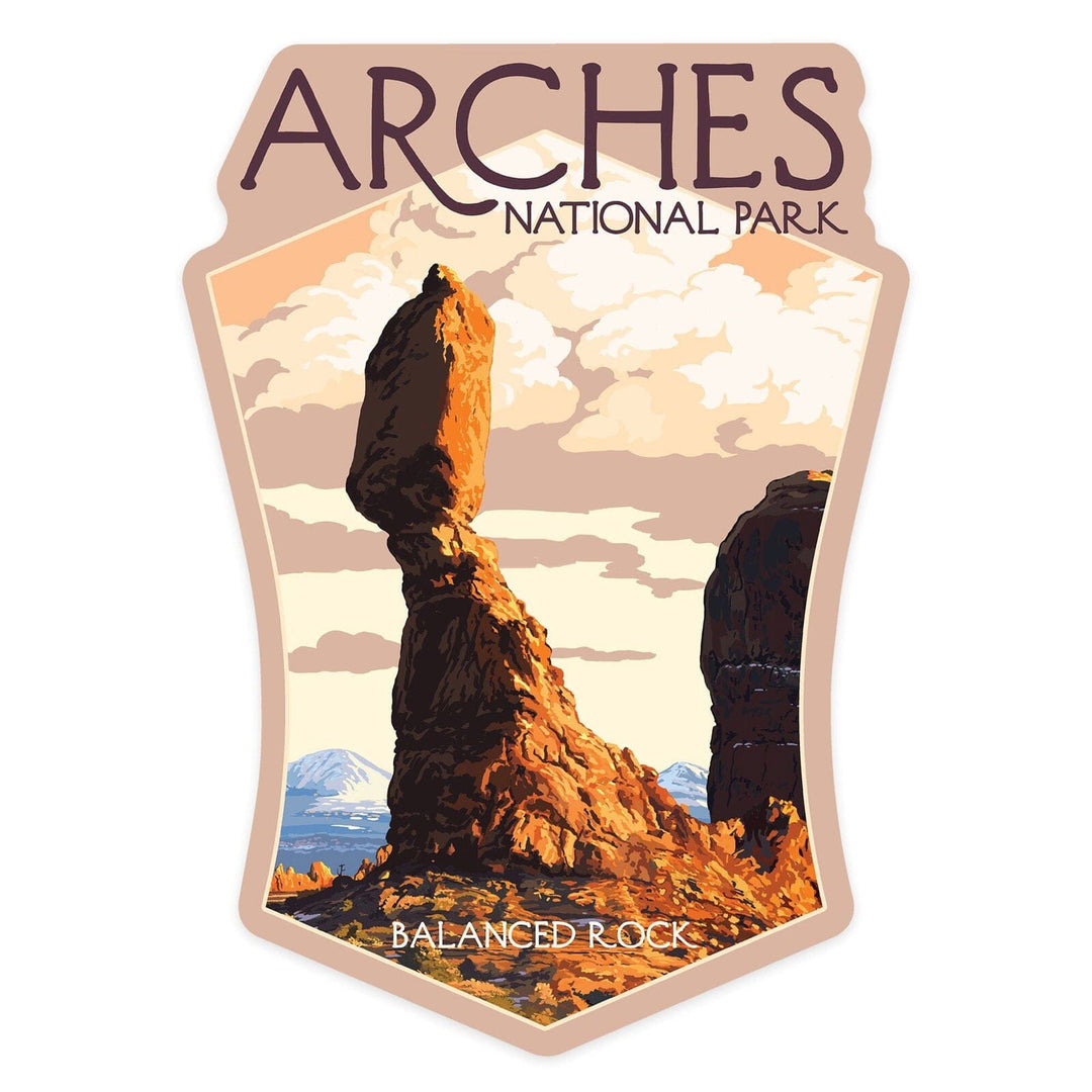 Arches National Park, Utah, Balanced Rock, Contour, Lantern Press Artwork, Vinyl Sticker Sticker Lantern Press 