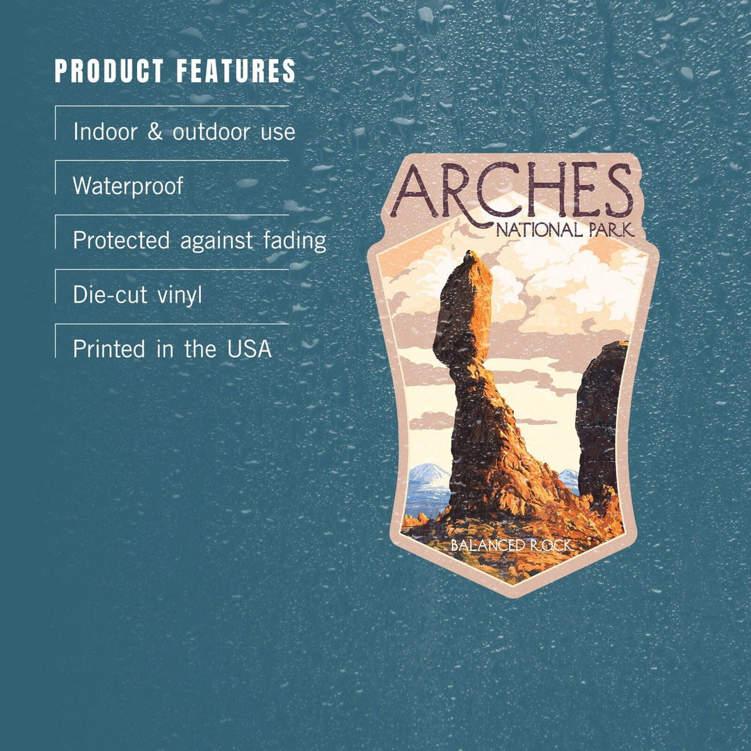 Arches National Park, Utah, Balanced Rock, Contour, Lantern Press Artwork, Vinyl Sticker Sticker Lantern Press 